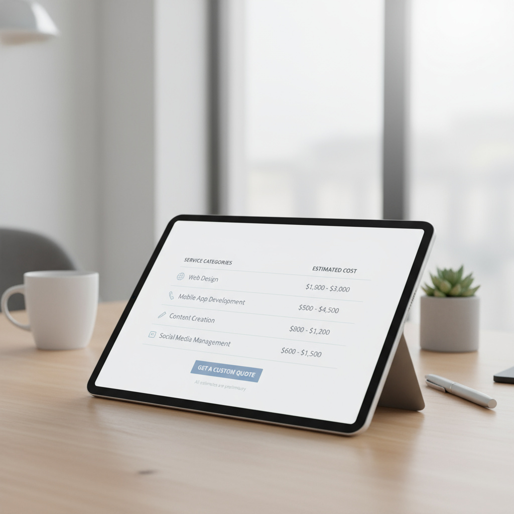 Pricing overview on a tablet