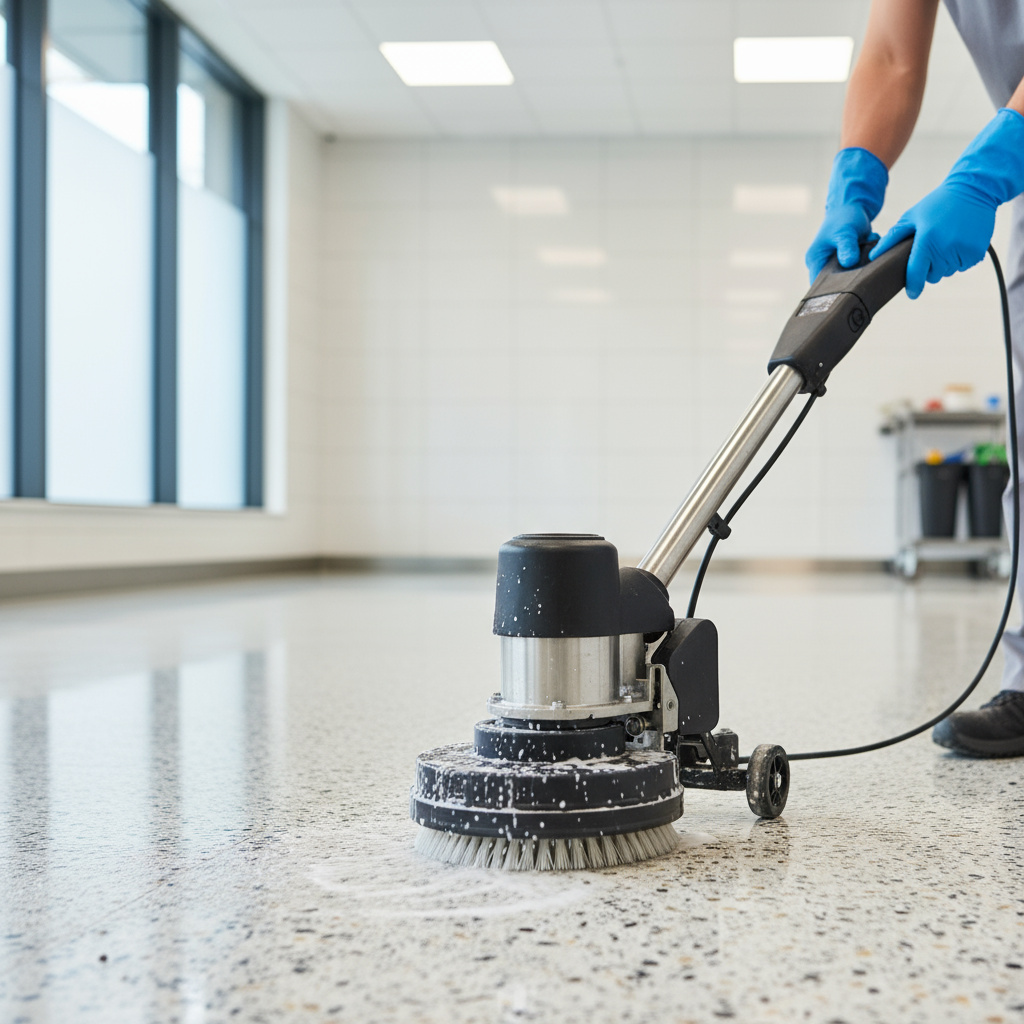 Professional cleaning with safety gloves